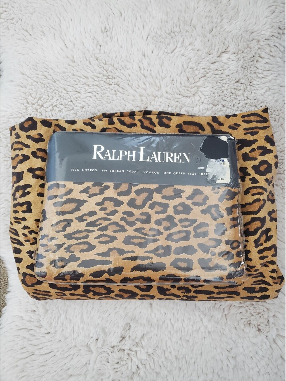 Vintage Ralph Lauren Home ARAGON Neutral QUEEN Sheet Set Fitted & Flat Rare